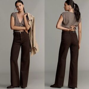 Pistola Anthropologie Penny High Rise Wide Leg Jeans Mocha Brown Size 31 Petite